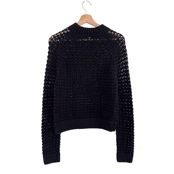 Margaret O’Leary Cotton Blend Mock Neck Open Knit Pullover Sweater Black Medium - Picture 2 of 16